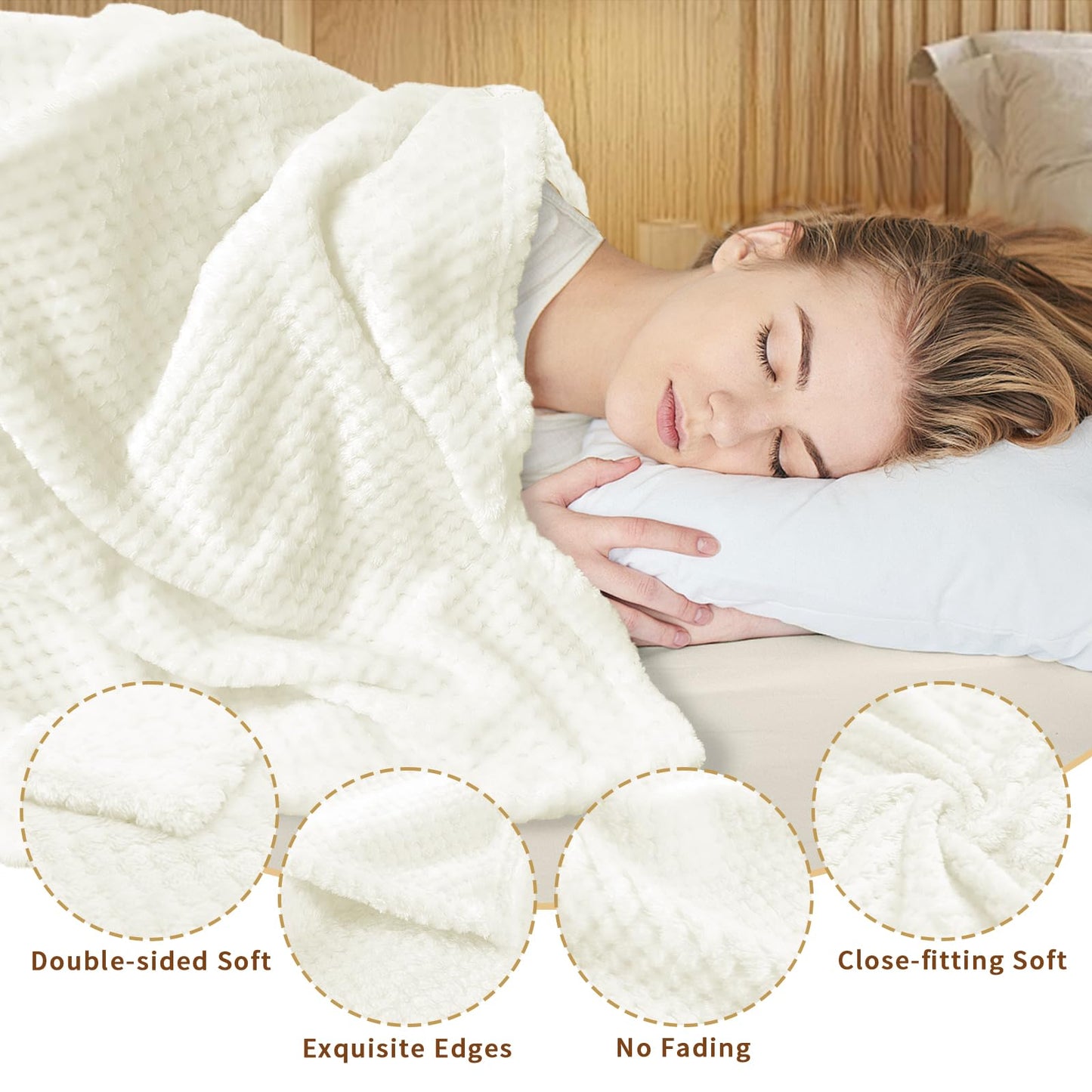 Tewloss 8 Pack Fleece Throw Blankets 50x60 Inches - 240 GSM Ultra Soft Plush Flannel for Bed Couch Sofa, Lightweight Warm 3D Waffle Texture, No Shedding No Pilling All Season Throw(Creamy White)