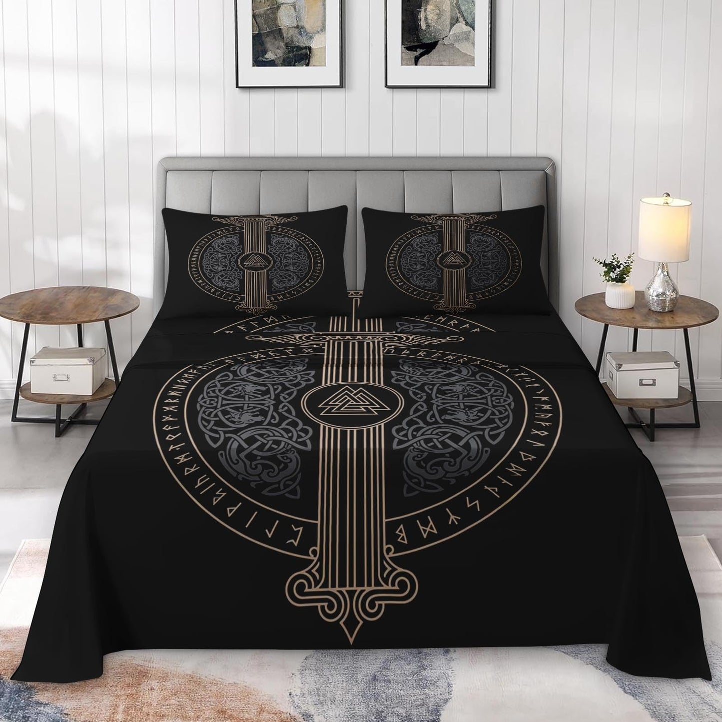 Pamnest Twin Size Bed Sheet Sets, Tree Viking Norse Soft Microfiber 3 Pcs Bedding Sets for Kids and Adults Bedroom Bed Decor, Medieval Gothic Flat, Fitted Sheet and Pillowcases