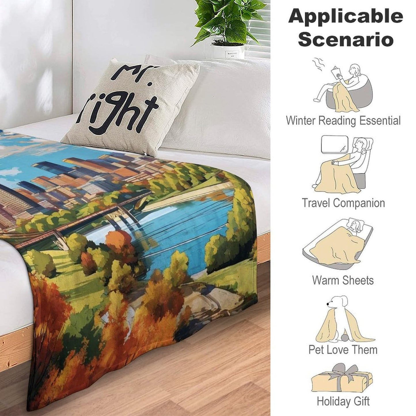 Phoenix Arizona City Skyline Landscape Abstract Blanket Soft Flannel Lightweight Blanket Outdoor Travel Carry Living Room Bedroom Sofa Decoration Gifts 50x60 Inch