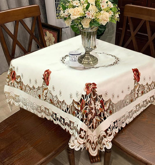 MULBESS Square Tablecloth - Stain Resistant Spillproof Flower Embroidered Lace Tablecloths Washable Table Cloth for Dining Room Kitchen Home Decor (Square, 57 X 57 inch)