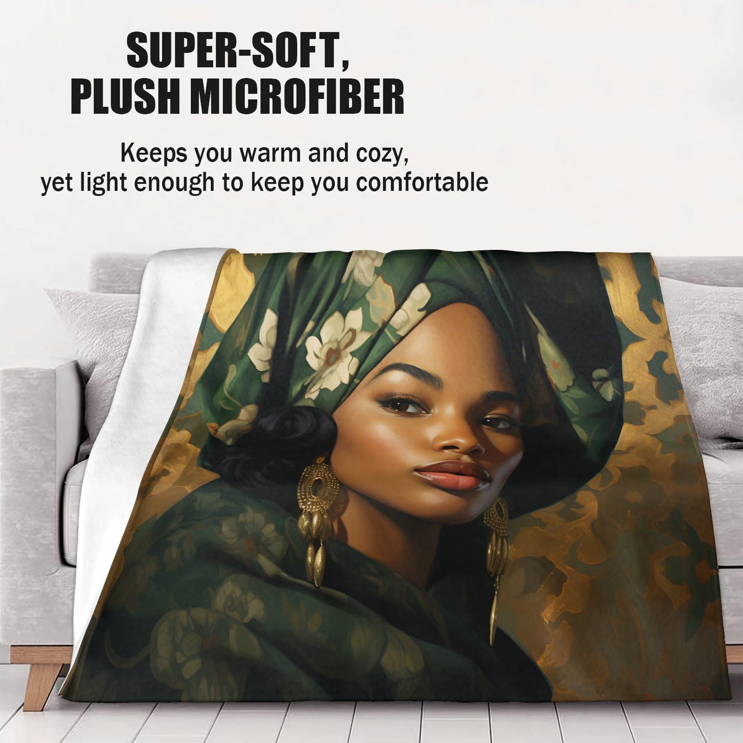 African Woman Throw Blanket African American Blankets for Couch Bed Sofa Black Woman Blankets and Throws - Super Soft Cozy Fuzzy Plush Flannel Blanket & Gifts