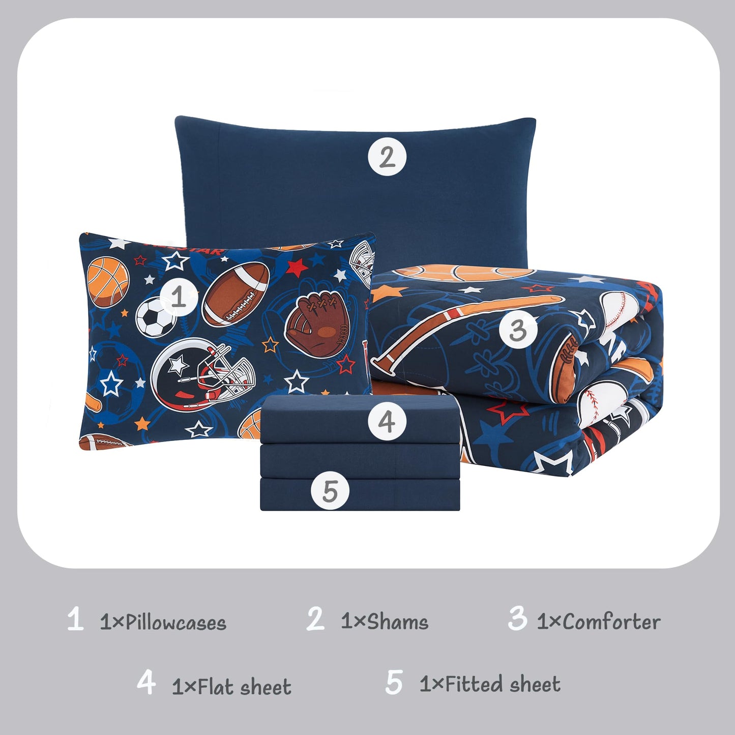 Kaleido Space Twin Kids Comforter Set - 5 Pieces Twin Bedding Sets for Boys Teen, Glow in The Dark Sports Ball Games Bed in A Bag with Sheets