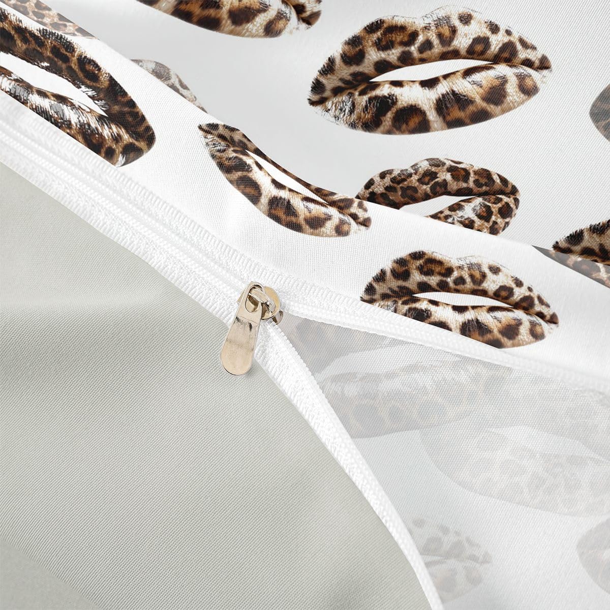 Feelyou Leopard Print Lips Duvet Cover King Size Romantic Kissing Lips Comforter Cover for Boys Girls Cheetah Print Bedding Set 3Pcs Room Decor