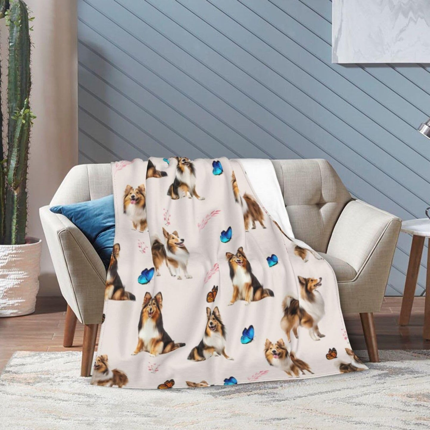 Sheltie Shetland Sheepdog Throw Blanket Dogs Lover Flannel Blankets Plush Super Soft Cozy Warm Decor Gifts for Boys Girls Kids Adults Men Women 40" x 50"