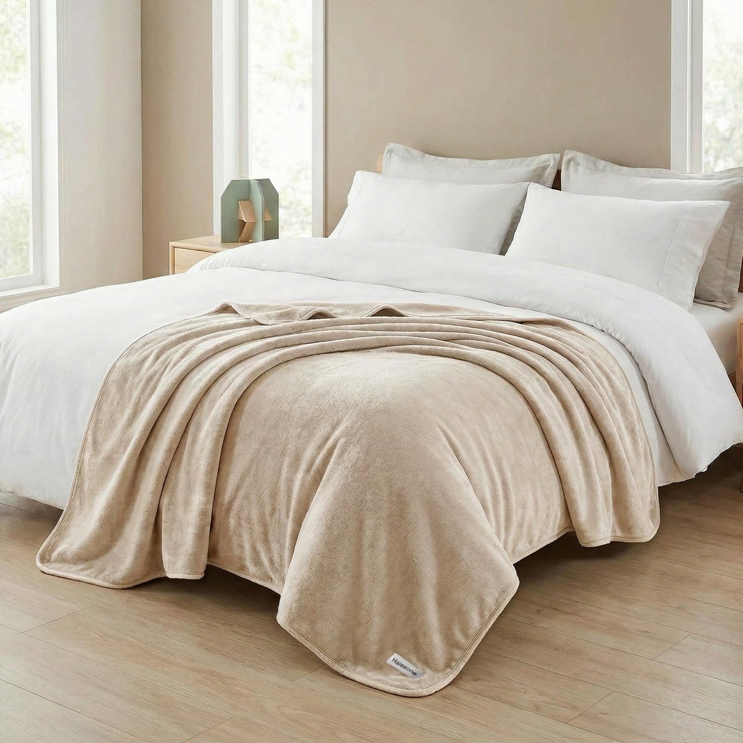 Fleece Throw Blanket 50" x 70" - Soft Cozy Microfiber Plush Blanket, Lightweight Warm Throw for Couch Bed Sofa Chair, All Season Use, Beige