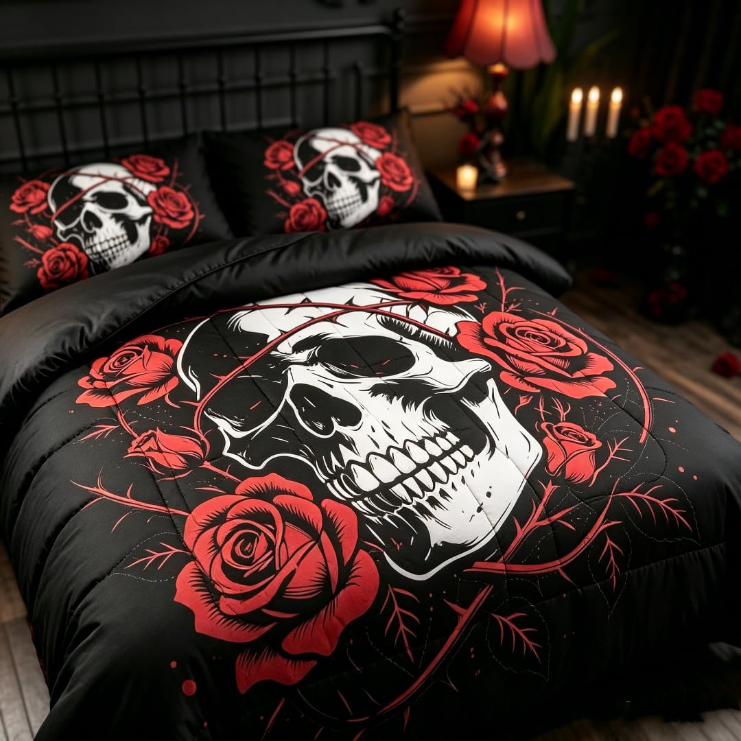 DJNEAR DJNER Skull Gothic Comforter Sets Twin Bedding Sets for Teens Adults