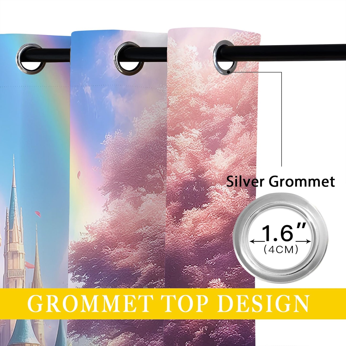 18TH CROZY Dreamy Castle Blackout Curtains for Girls Boy Home Decor, Fairy Tale Forest World Rainbow Grommet Thermal Insulated Drapes Darkening Window Curtain for Bedroom Living Room, 42 x 45 Inch