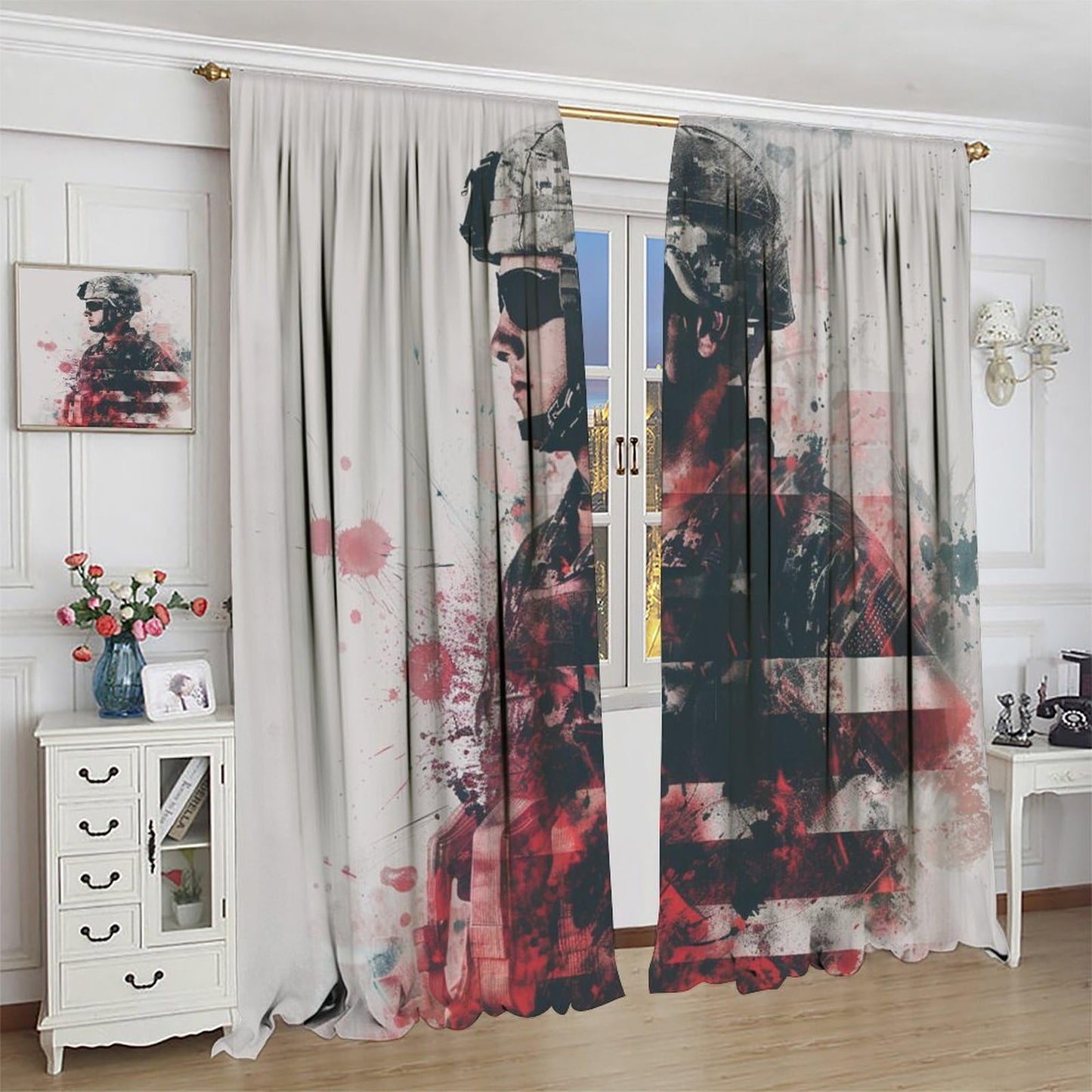 TOWINSFB Military American Soldier Blackout Curtains for Living Room Bedroom, Vintage War Theme USA Flag Window Curtains Rod Pocket Thermal Insulated Window Drapes, 2 Panels, Each 21W x 45L