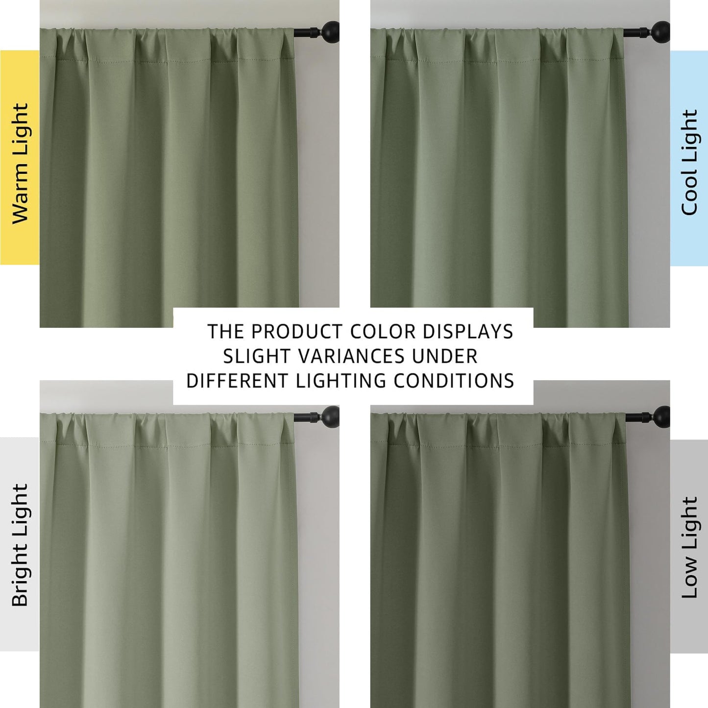 OWENIE Sally Sage Green Short Blackout Curtains for Bedroom Living Room 45 Inch Length 2 Panels Set, Solid Thermal Insulated Energy Saving Window Treatment Curtains Drapes, W40 x L45, Sage Green