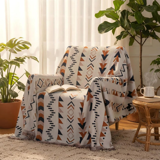 amorus Bohemian Throw Blankets,Throw Blanket Chenille Jacquard Tassels Soft Throws Cover for Couch, Bed,Outdoor Camping Picnic Car Travel Warm & Cozy for Seasons, Pattern VI(63"*71")