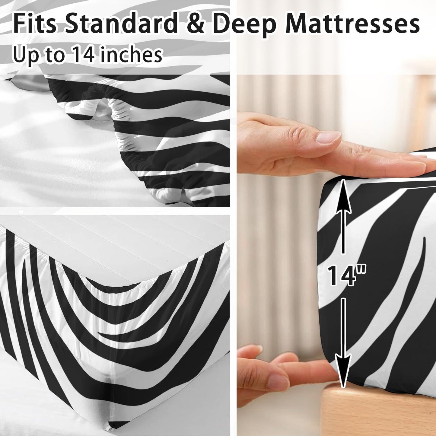Pamnest Twin Size Bed Sheet Sets, Zebra Stripe Animal Soft Microfiber 3 Pcs Bedding Sets for Kids and Adults Bedroom Bed Decor, Black White Flat, Fitted Sheet and Pillowcases