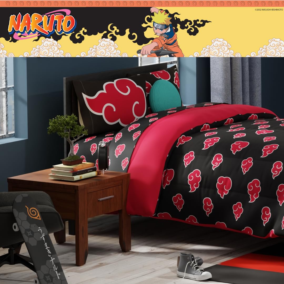 Collectibles Naruto Anime Akatsuki Bedding 7 Piece Super Soft Reversible Comforter and Sheet Set with Sham, Full, (Officially Licensed Product) By Franco