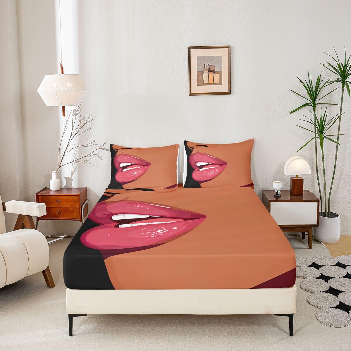 Erosebridal Black Girls Pink Fitted Sheet for Kids African Black Women Full Bedding Set Vogue Fashion Gorgeous Bed Sheets for Girls Women Teens Minimalist Romantic Makeup Sheets with 2 Pillow Cases