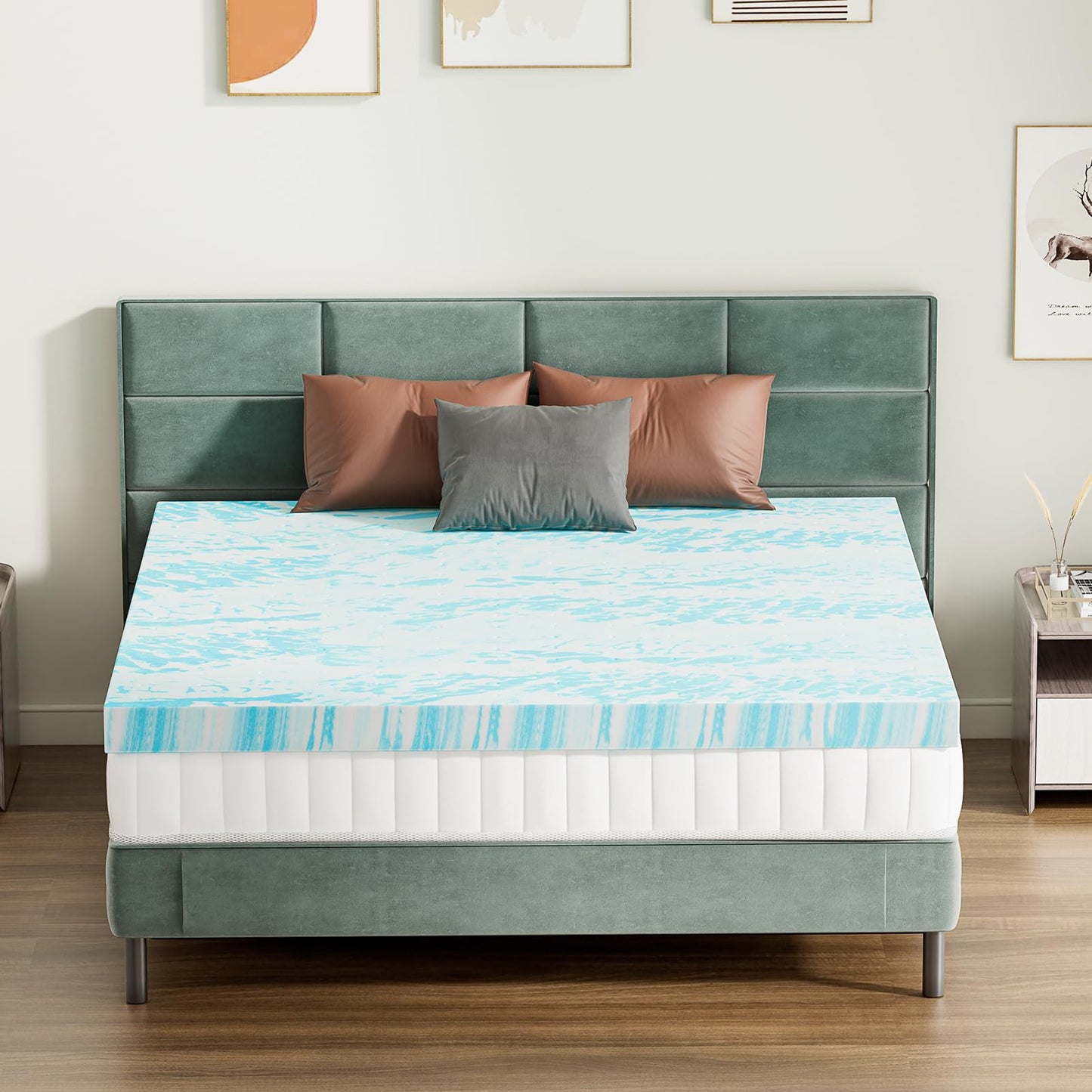 Sweetcrispy Memory Foam Mattress Topper Full, 3 Inch Thick Gel Infused Cooling Toppers Pad for Full Size Bed, Sleeper Sofa, RV, Camper, CertiPUR US Certified, Ventilated and Breathable, Blue