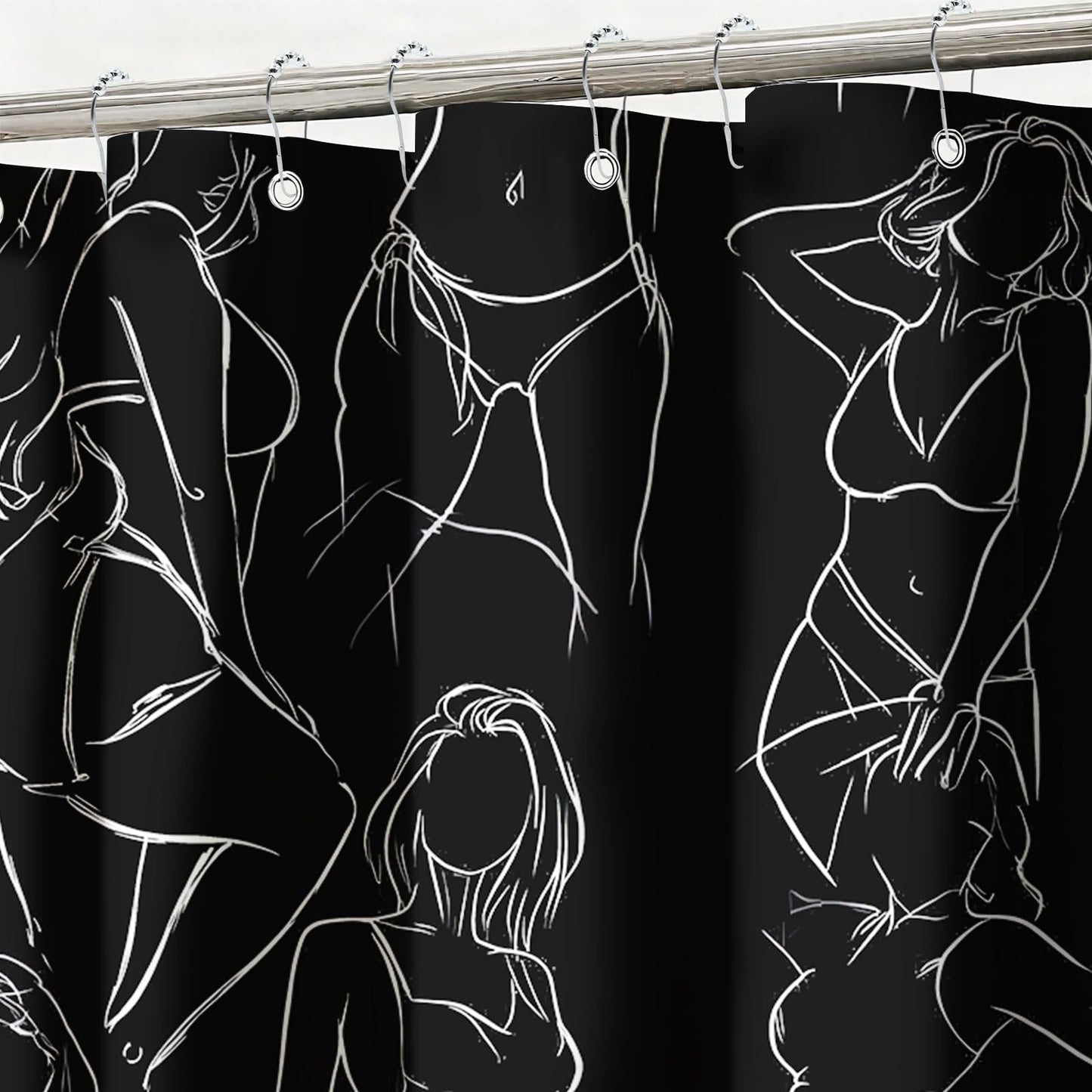 mutakin Black and White Shower Curtain Abstract Women Minimalist Art Shower Curtains for Bathroom Waterproof Fabric Bath Curtain Decor with Hooks
