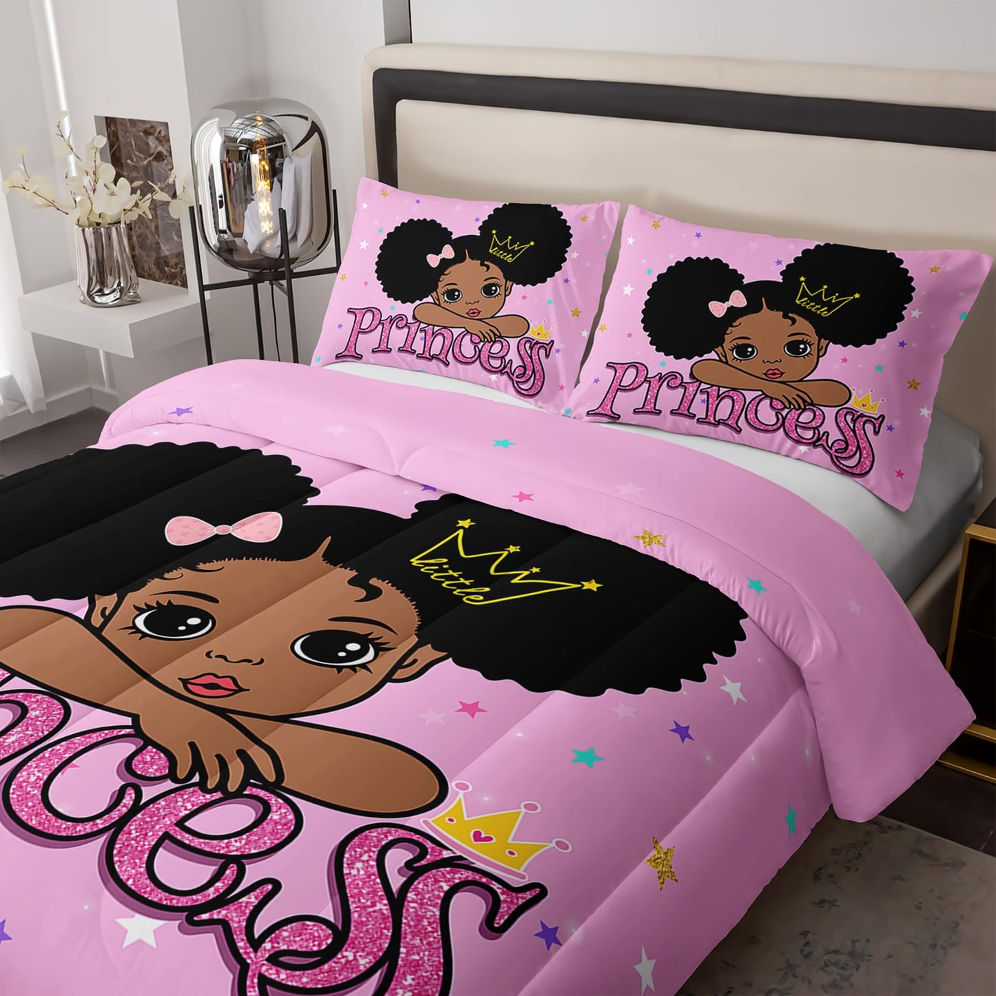 Tuzaovy Queen Size Bedding Sets for Girls - Pink and Black Comforter Set, Kawaii Paris Bedroom Comforter