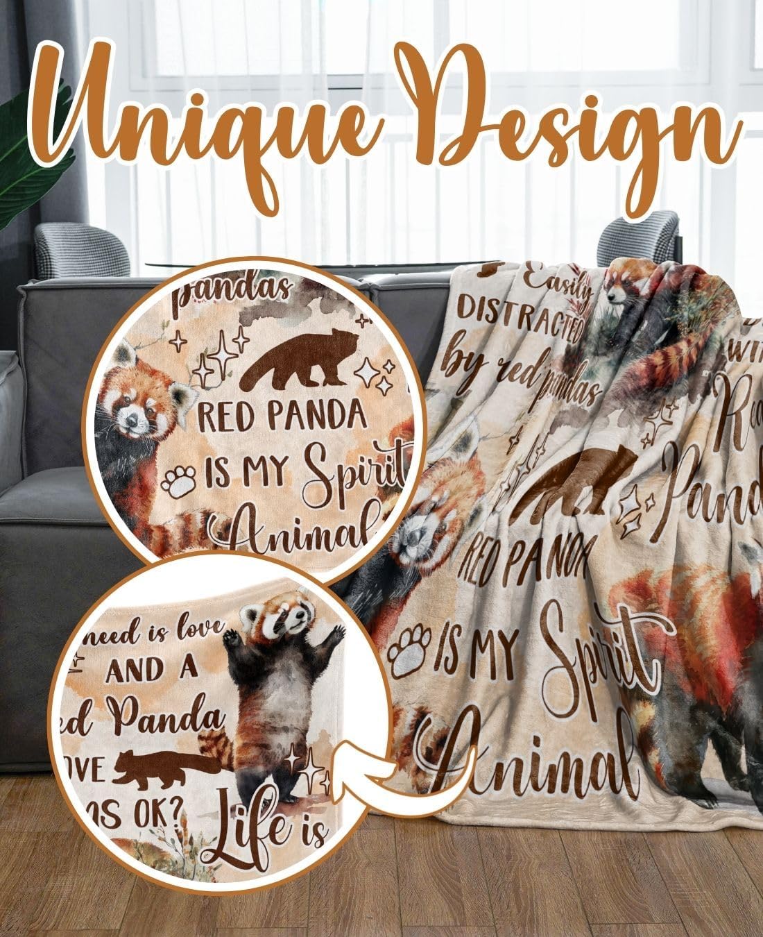 Huglanket Red Panda Gifts Blanket for Women, Girls, Red Panda Lovers, 50" x 65" Throw for Birthday, Christmas