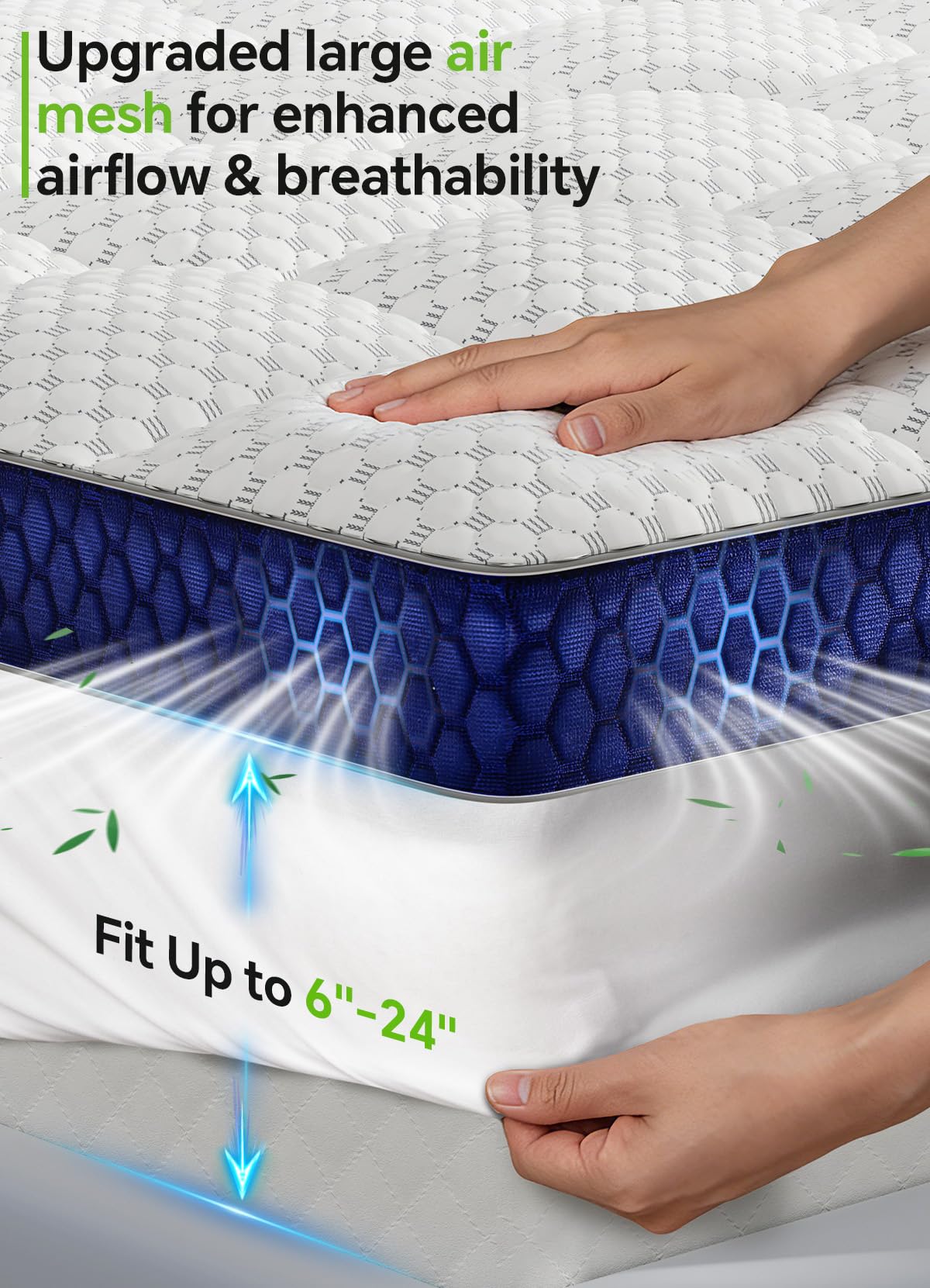 BEDELITE Queen Mattress Topper 3 Inch Thick Mattress Pad, Plush Pillow Top Bed Cover with Elastic Deep Pockets Up to 6-24 Inch for Pressure Relief, Shredded Memory Foam Filling