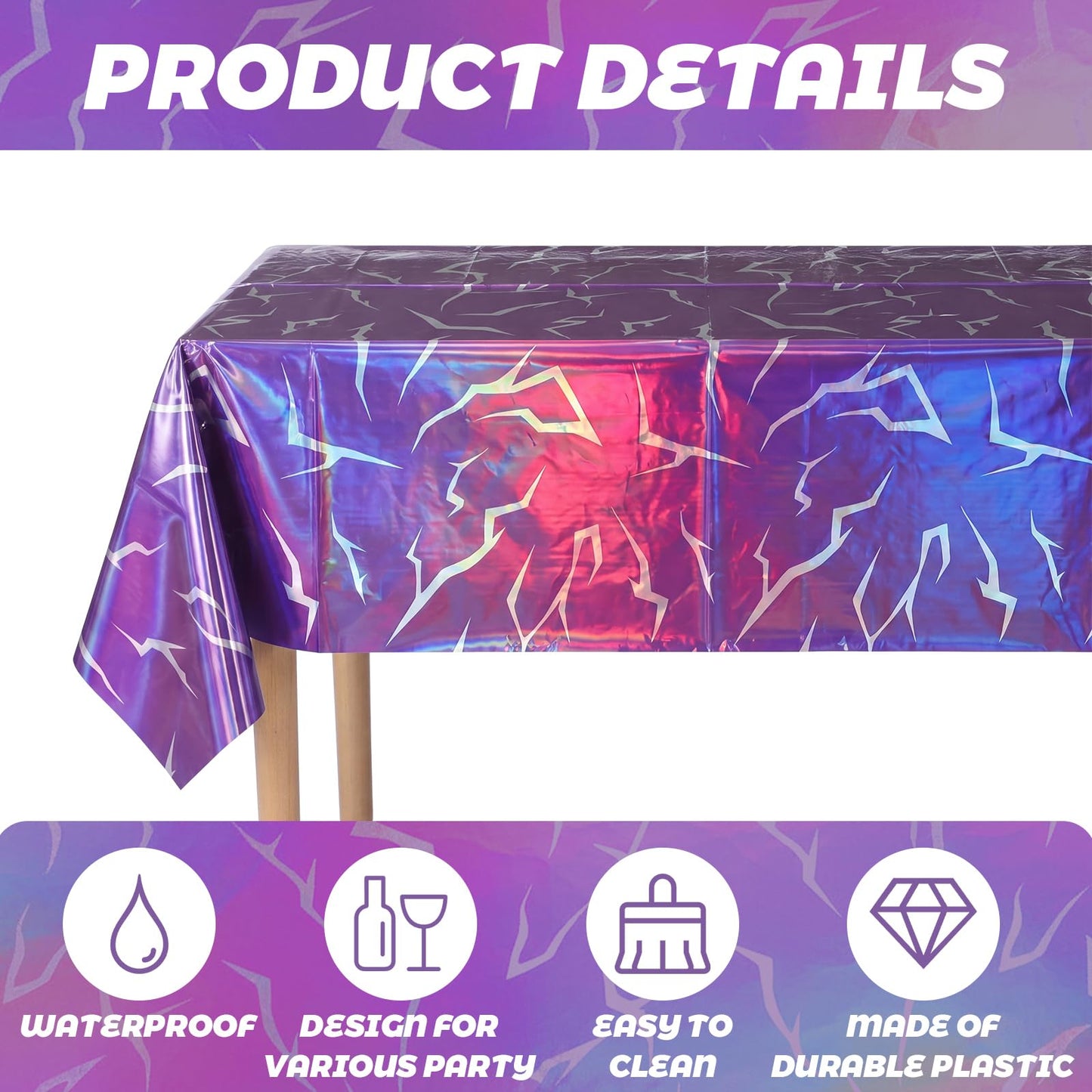 Fanfanwin 3 Pack Kpop Theme Birthday Decorations Iridescent Holographic Purple Tablecloth Disposable Waterproof Plastic Laser Table Covers for Girls Disco Party Supplies, 54x108 Inch