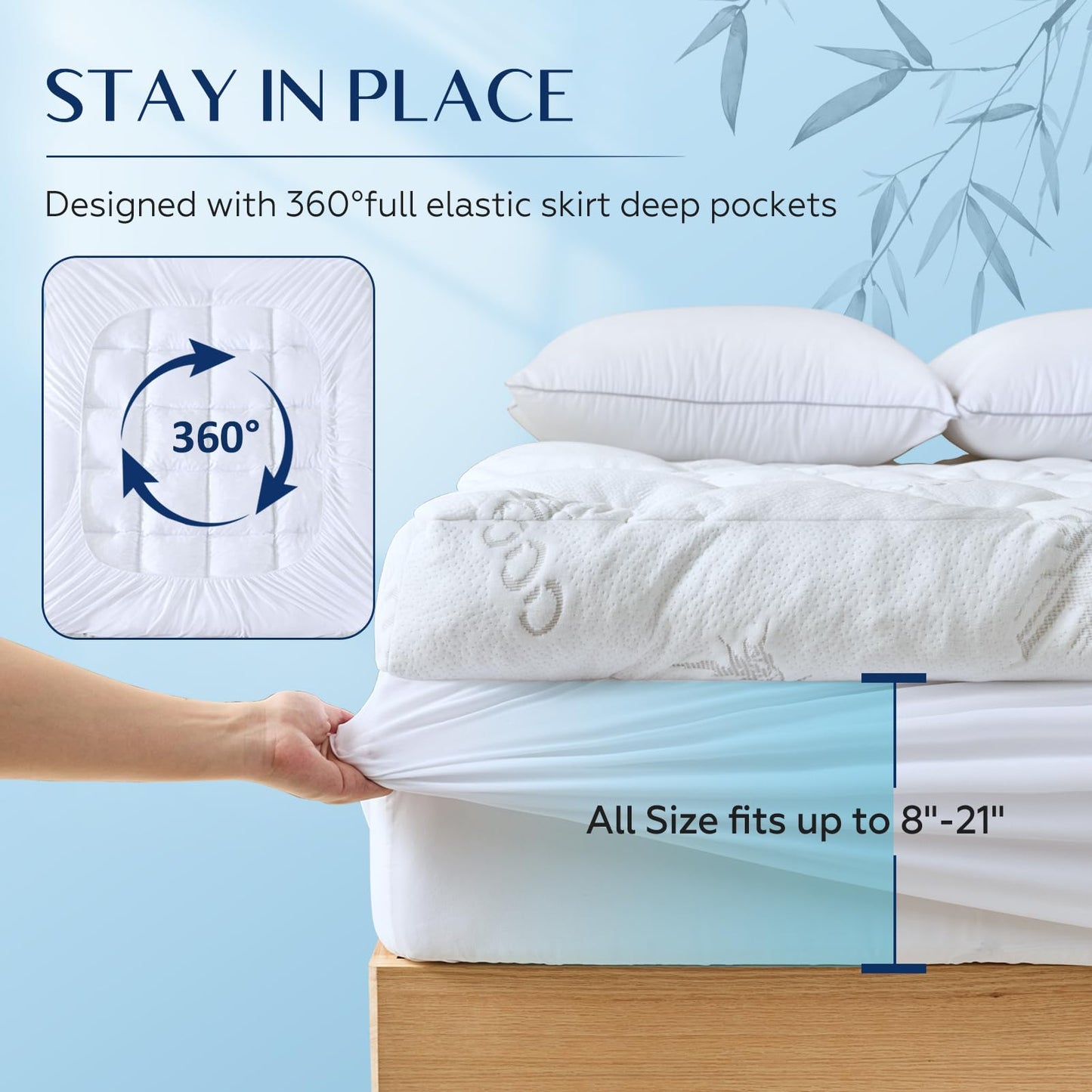 5 Inch Queen Mattress Topper Viscose Derived from Bamboo,Extra Thick Pillow Top Mattress Pad Queen Size,Cooling for Hot Sleepers,Memory Foam Filling for Pain Relief,White