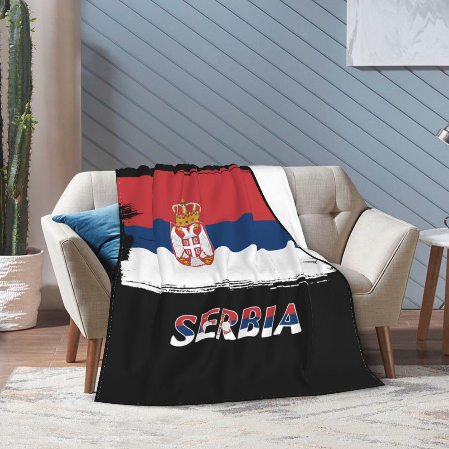 Serb Flag Throw Logo Blanket Vertical Super Soft Flannel Caroset Lightweight Warm No Pilling Woollen Blankets Sofa Bed Dorm Bedroom Home 60"X50"