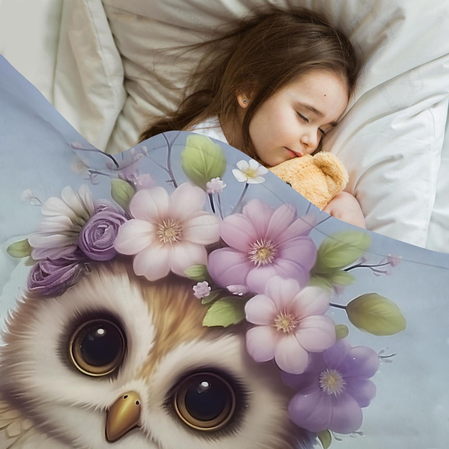 SARA NELL Cute Owl Floral Flower Flannel Throw Blanket, Soft Plush Kids Funny Animal Print Birthday Ideas, Magic Pink Purple, 40 in x 50 in