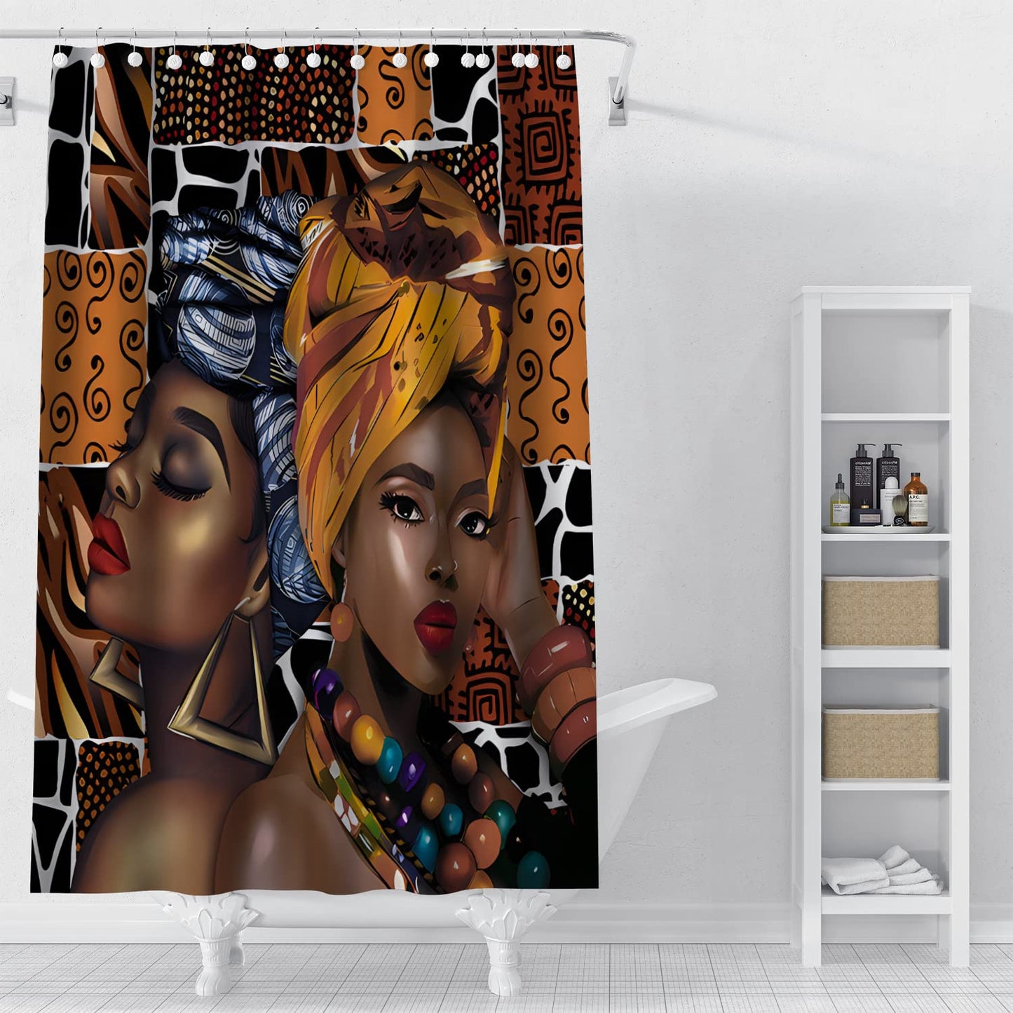 hipaopao Black Girl Shower Curtain African Woman Boho Theme Fabric Shower Curtain Sets Bathroom Decor with Hooks Waterproof Washable 72 x 72 inches Brown