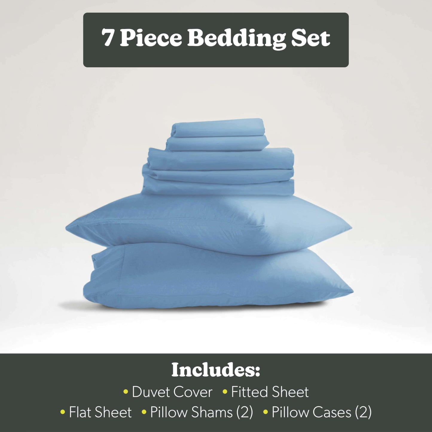 Hearth & Harbor Queen Size Duvet Cover & Bed Sheet Set Blue Heaven, 7 Piece Soft Double Brushed Bedding Set, Includes Duvet Cover, Flat Sheet, Fitted Sheet, Pillowcases and Pillow Shams