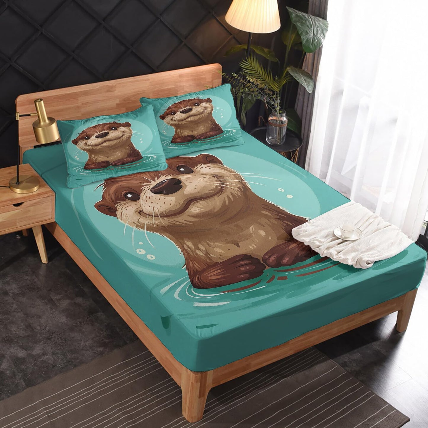 Rejkxyw King Size Sheets Set Cute Otter - Cartoon Animal Bed Sheets - Kids Boys Girls Sheet Set - 12 Inch Deep Pocket - Ultra Soft Winkle Free Microfiber Bedding Sheets & Pillowcases 4 Piece