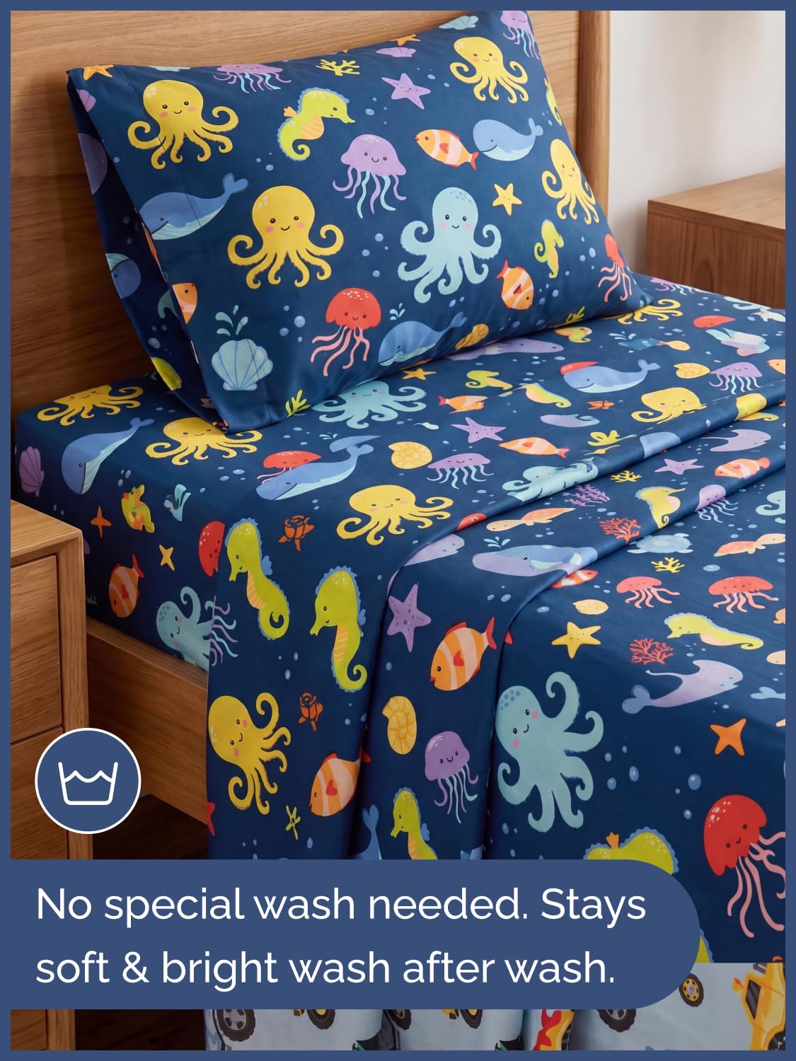 CGK Unlimited Kids Sea Creatures Twin 3 Piece Sheet Set - Boys, Girls, Teens, Toddler - Easy Fit Deep Pockets - Soft, Cooling & Breathable Sheets - Cute, Cozy, Fade & Wrinkle Free - Machine Washable