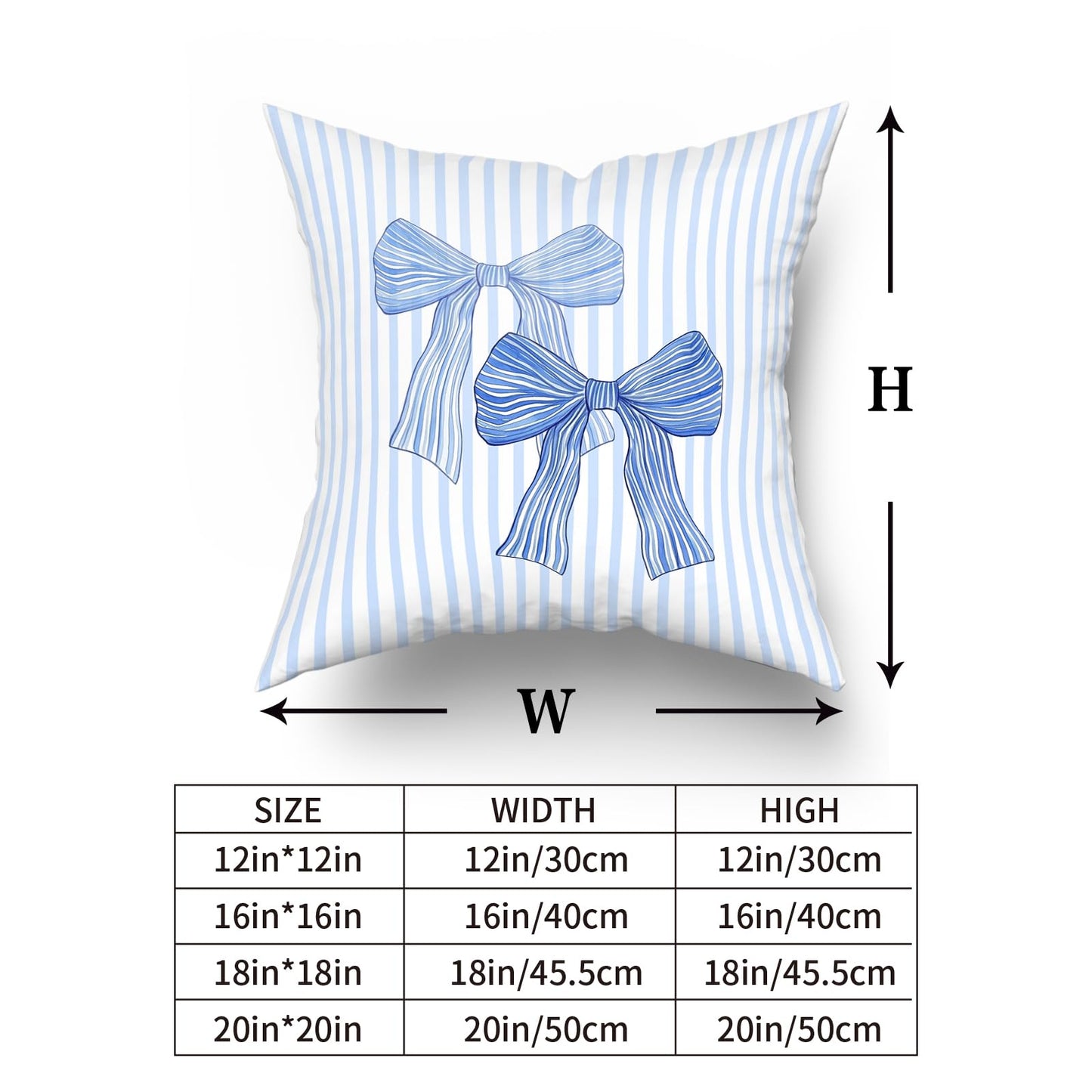 Giwawa Blue Bow Pillow Cover 18x18 Inch Set of 2 Light Blue and White Striped Throw Pillow Covers for Dorm Bedroom Decor, Double Sided Pattern