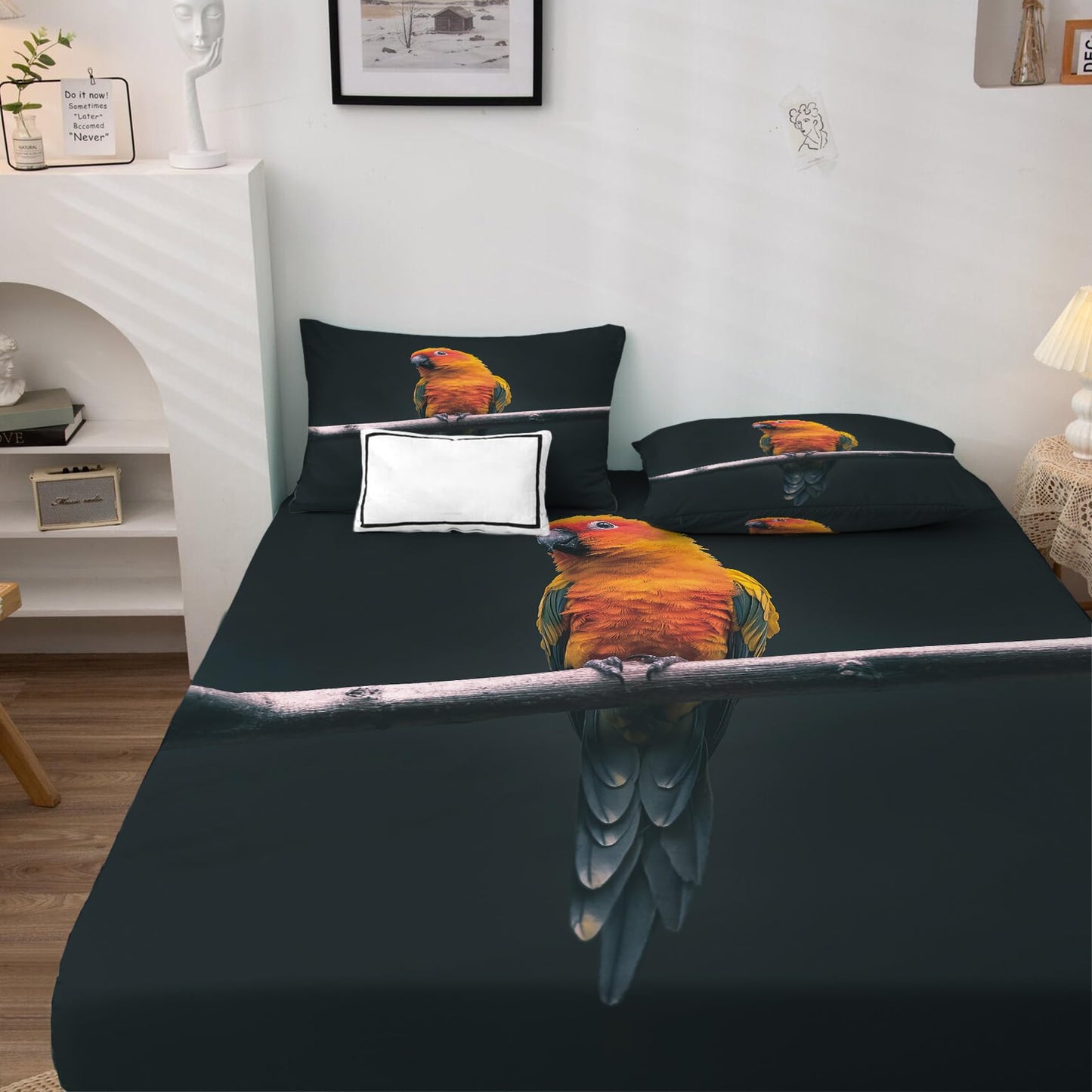THYUNQ Parrot Sheets Full Size Bed, 3D Animal Bird Pattern Bedding Sheets & Pillowcases - 16 Inch Deep Pocket, Super Soft Microfiber Printed Sheet Set 4 Piece