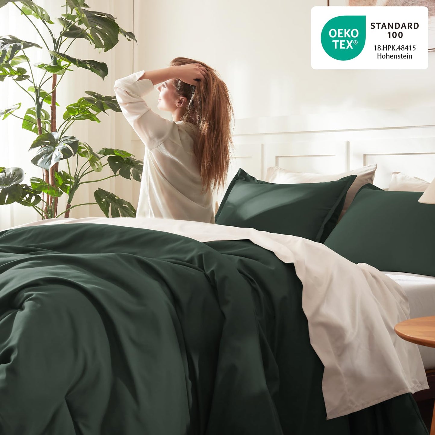 Litanika Forest Green Comforter King Size, 3 Pieces Lightweight Solid Bedding Comforter Set, All Season Fluffy Bed Set (104x90In Comforter & 2 Pillowcases)