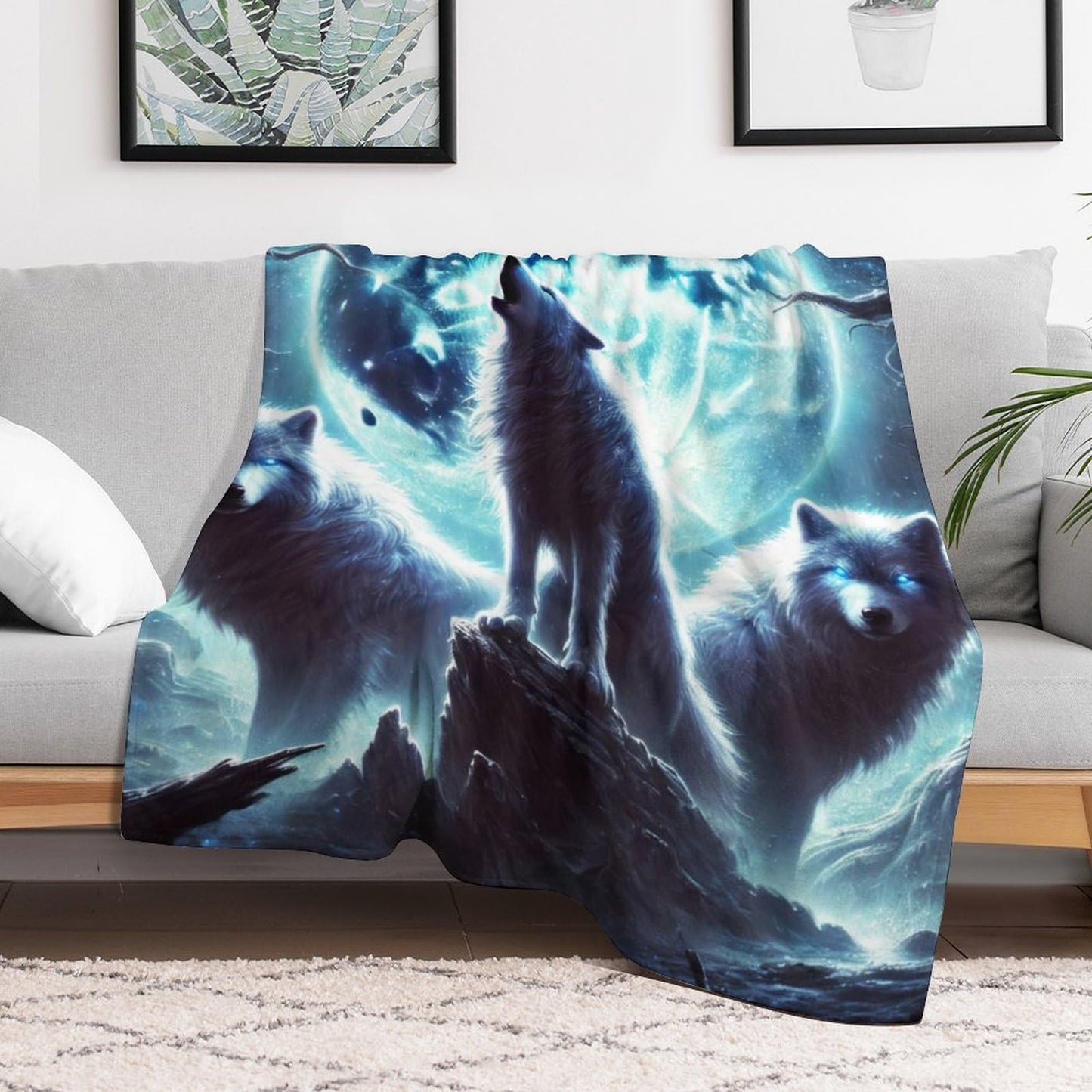 BaXiCustom. Wolf Throw Blanket 50"x40" - Soft & Lightweight, Cozy for All Season Use, Warm Cute Wolf Blankets for Lap, Chair, Sofa