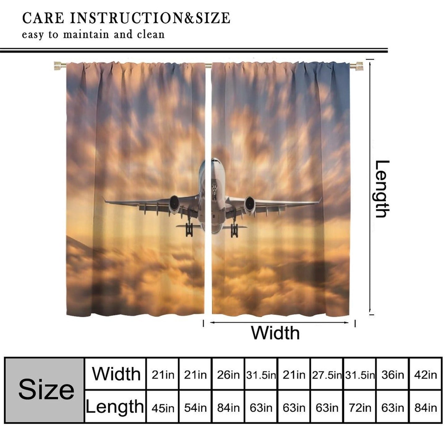 Old Airplane Curtains Retro Military Combat Aircraft Print Picture Rod Pocket Window Treatments for Kids Boys Living Room Kitchen Bedroom 2 Panel Set 41" x 45" （No Blackout）
