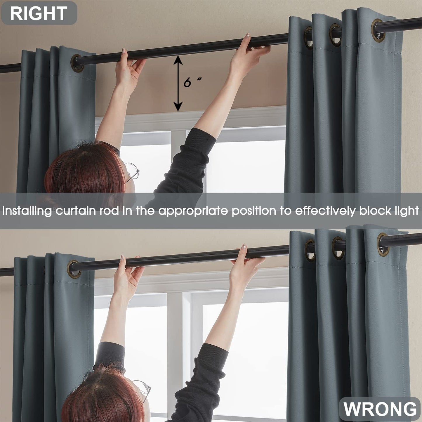 Rutterllow 100% Blackout 340 GSM Curtain 2 Panels, Heat and Full Light Blocking Drapes with Grommets for Bedroom,Dark Grey Thermal Insulated Window Treatment Drapes for Living Room(Gray,52x63inch)