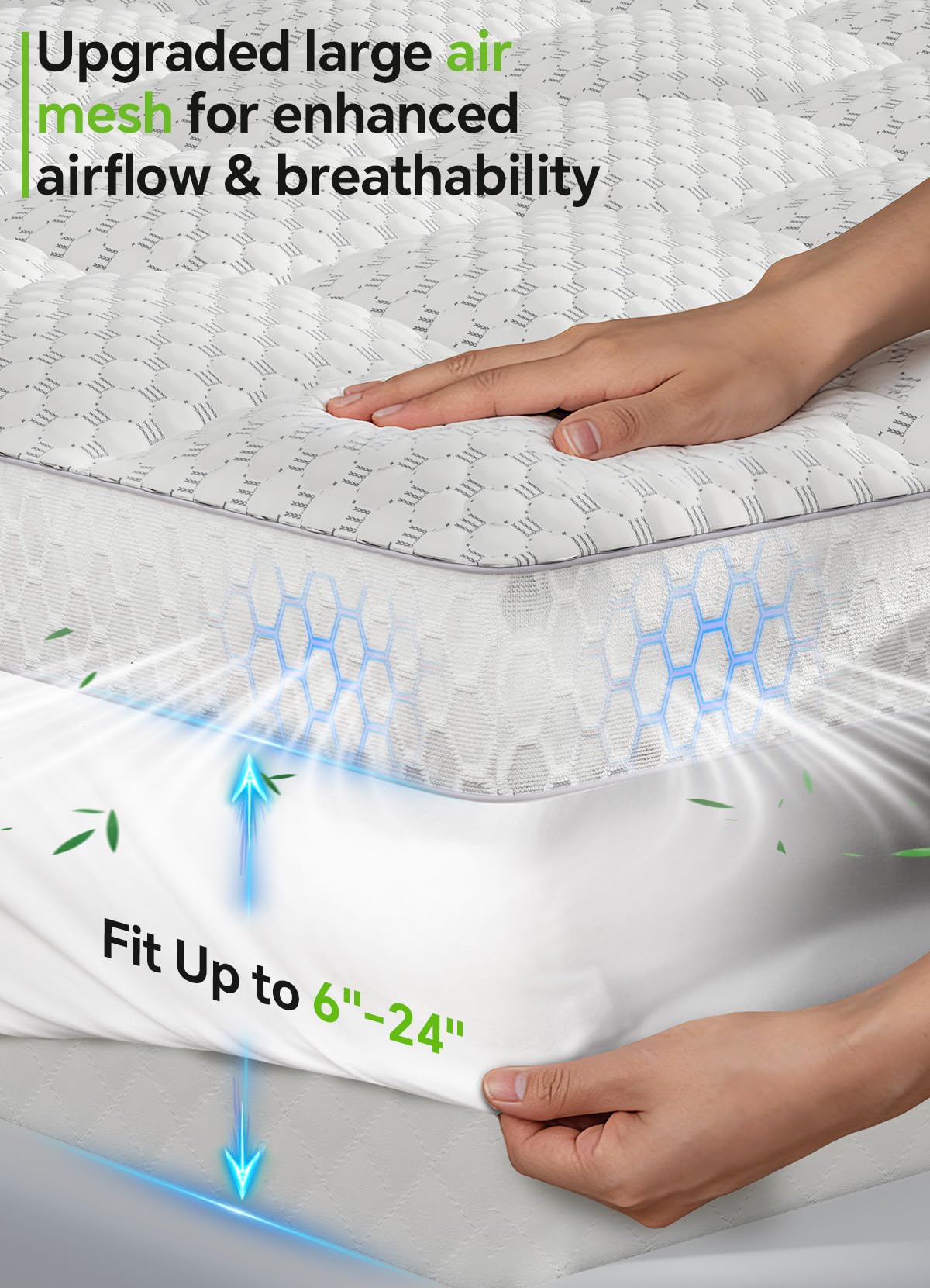 BEDELITE King Mattress Topper 3 Inch Thick Mattress Pad, Plush Pillow Top Bed Cover with Elastic Deep Pockets Up to 6-24 Inch for Pressure Relief, Shredded Memory Foam Filling (White)