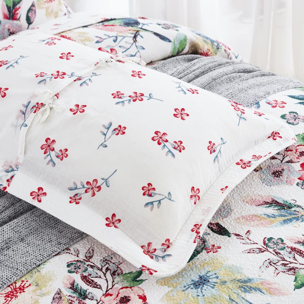 DAUAOTO Cotton Quilt Set Queen Size,Bed Coverlet Reversible Bedspread (Pattern Bird & Floral)