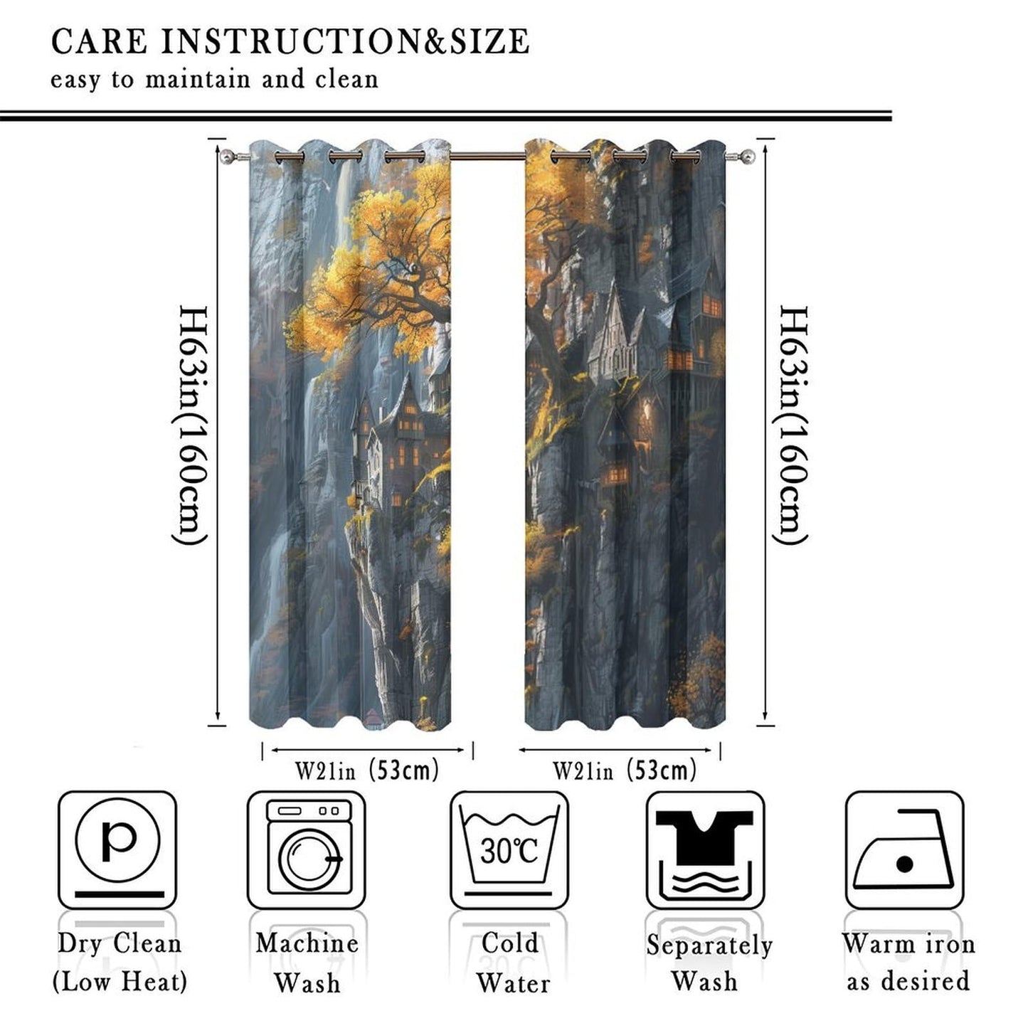 TOWINSFB Autumn Tree Cabin Landscape Blackout Curtains for Bedroom/Living Room, Retro Rustic Forest Mountain Grommet Curtains Thermal Insulated Window Drapes, 2 Panels, Each 21W x 63L