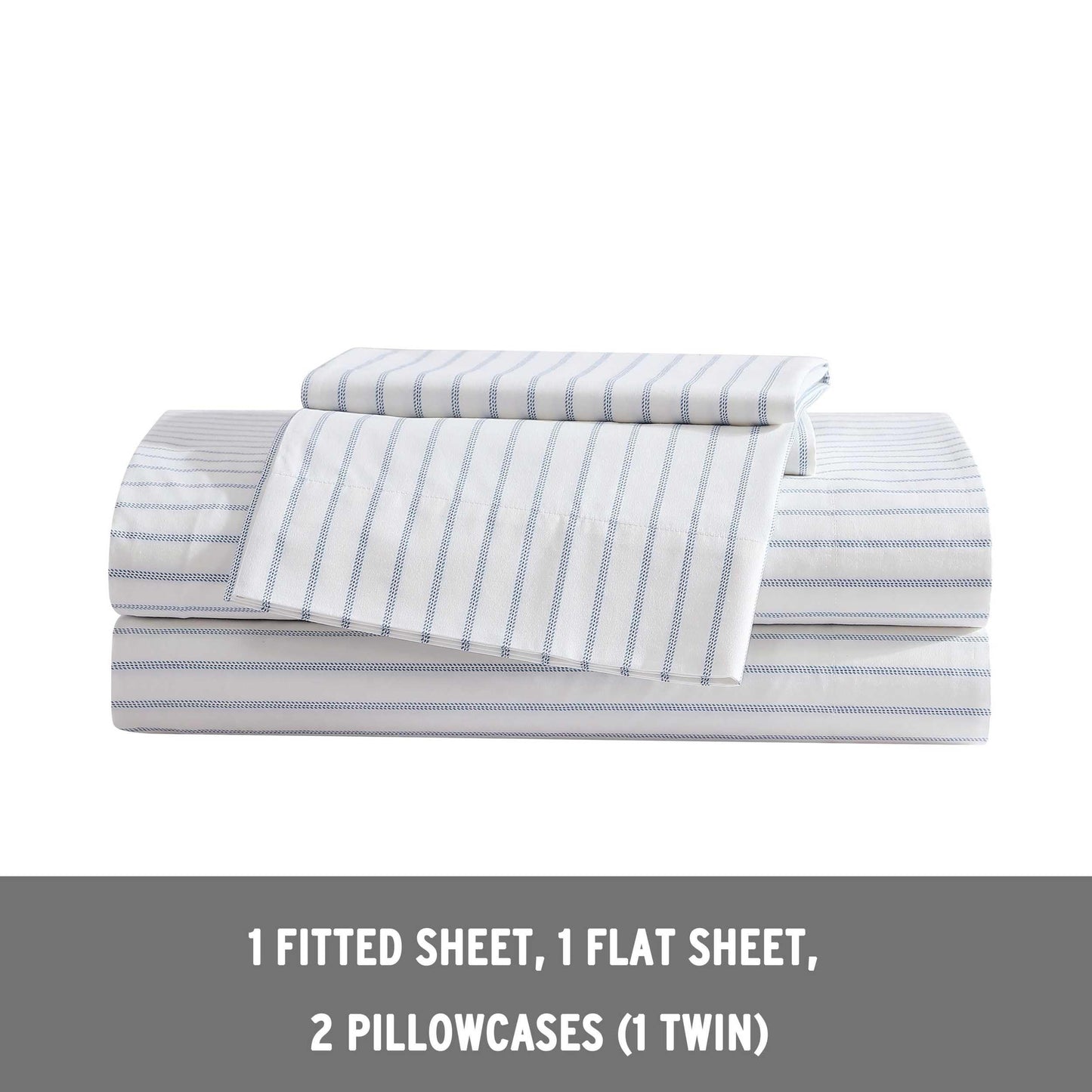 Eddie Bauer - Twin Size Sheet Set, 100% Cotton Percale Bedding, Crisp & Breathable Bed Sheets with Pillowcase, Fully Elastic Fitted Sheet, Deep Pocket Fit (Essential Stripe)