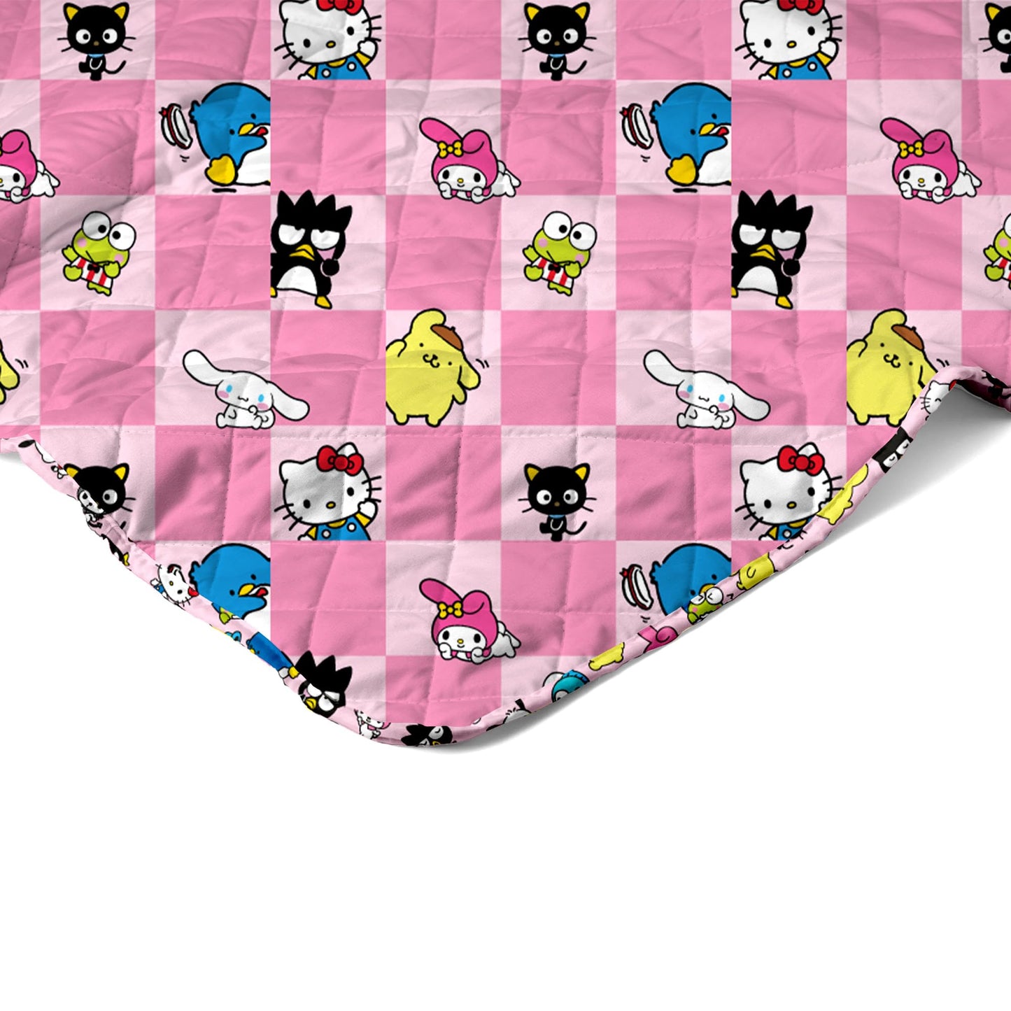 Northwest Hello Kitty & Friends Reversible Quilted Throw, Kawaii Checkered Pattern, Comfy Throw, for Anime Fans, Game Room, Chair or Couch, 60 x 80 Inches