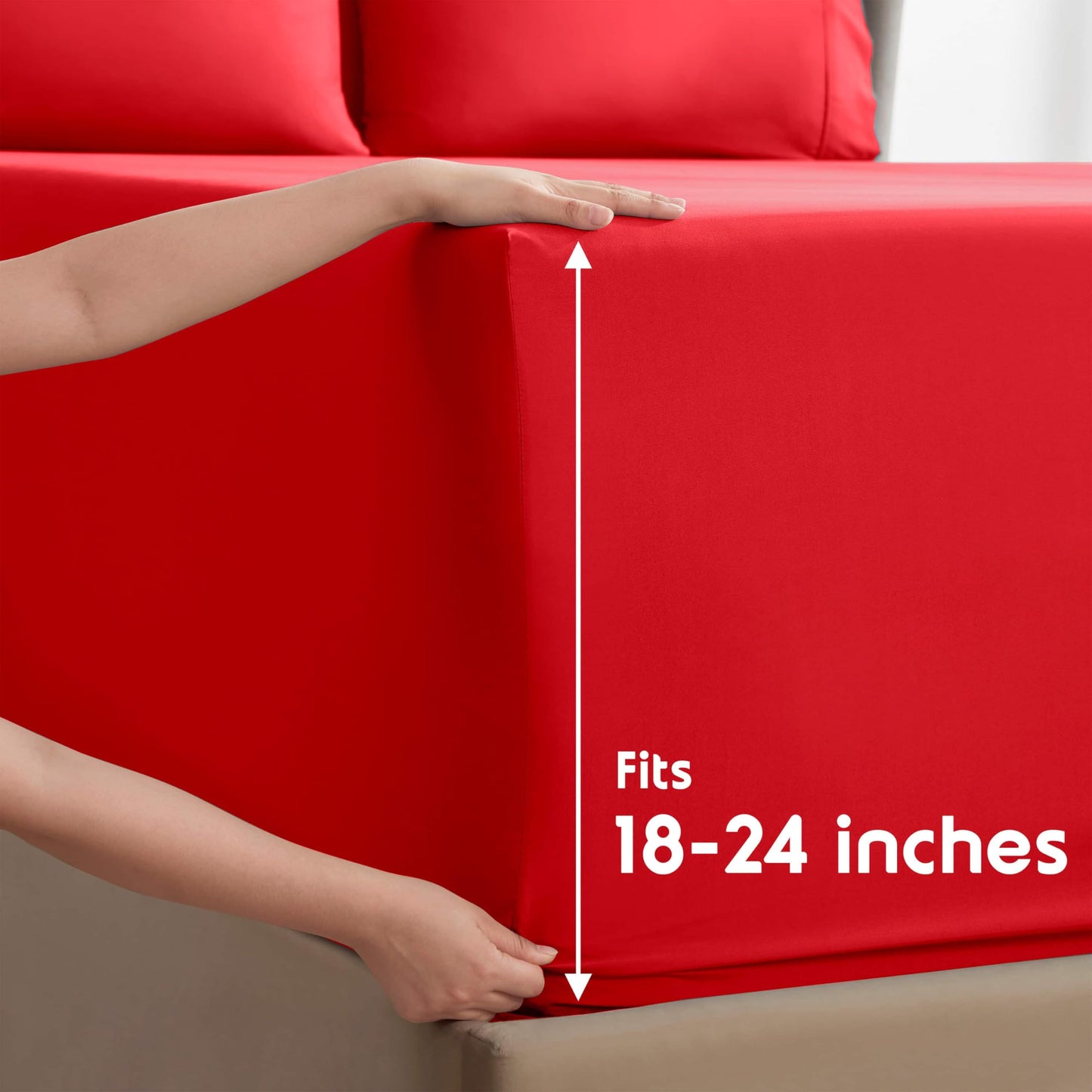 Nestl Extra Deep Cal King Sheet Set - 6 Piece Breathable & Cooling Sheets - Hotel Luxury Bedding Set w/18-24 Inch Deep Pockets - Easy & Secure Fit - Super Soft, Wrinkle Free & Comfy - Red