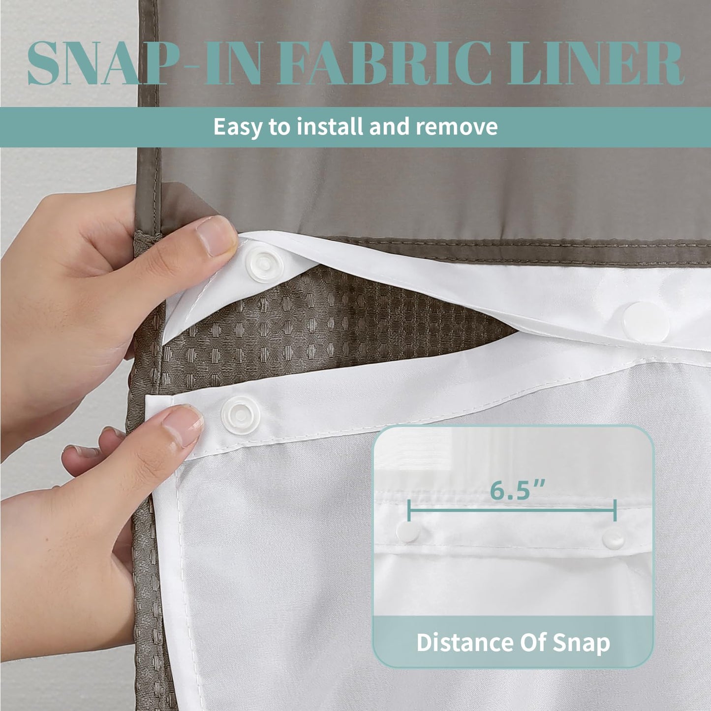 eachope Brown Extra Long No Hook Waffle Weave Shower Curtain with snap-in Liner Replacement, 230GSM Waterproof Fabric Hotel Shower Curtain Set for Bathroom, Through Mesh Top Window,71Wx86H