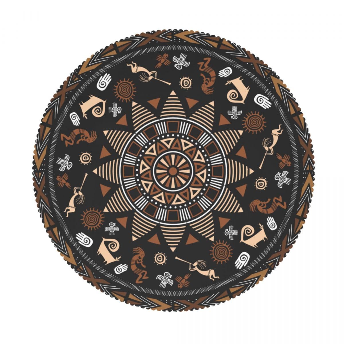 African Tribal Tablecloth, Traditional Ethnic Totems Rustic Abstract Geometric Pattern Print Water Resisitant Table Cover for Dining Kitchen Living Room Home Party Holiday Decor 36 inch Round