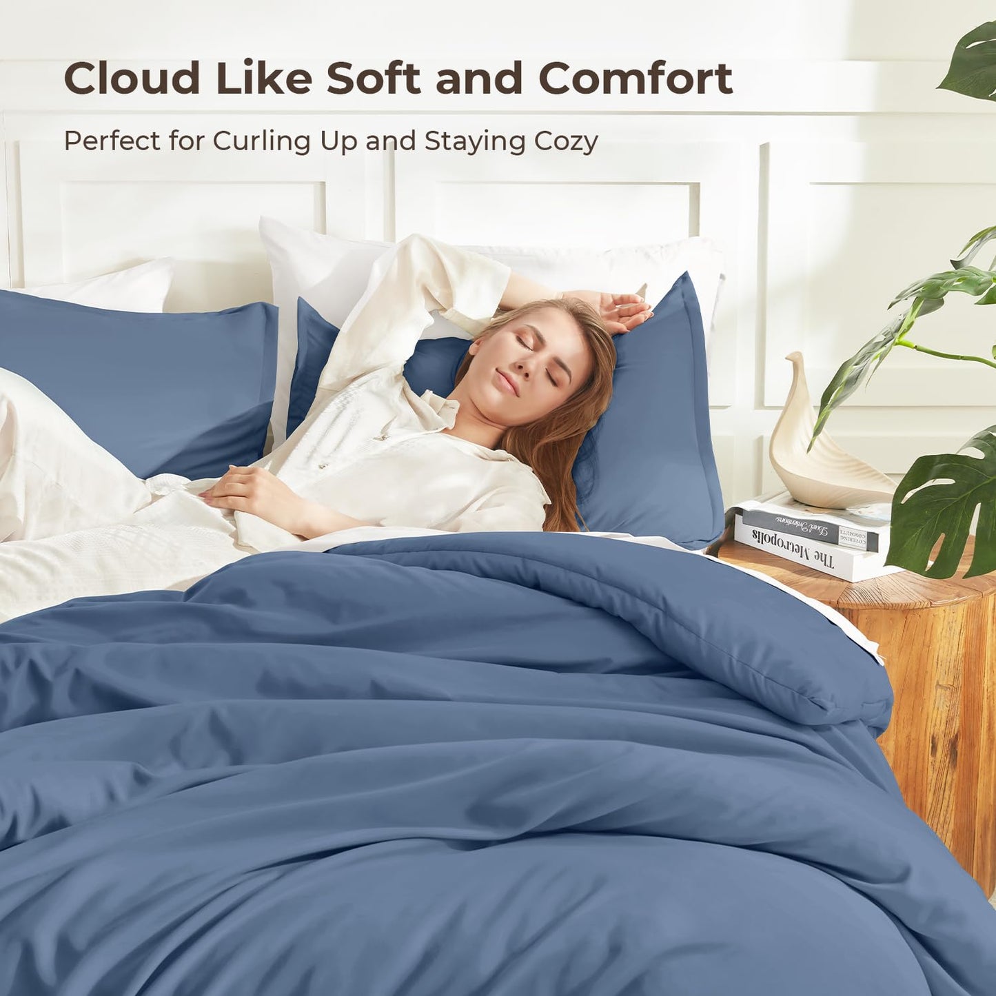 Litanika Comforters King Size Ocean Blue, 3 Pieces Lightweight Solid Bedding Set & Collections, All Season Fluffy Bed Set (104x90 Inches Comforter & 2 Pillowcases)