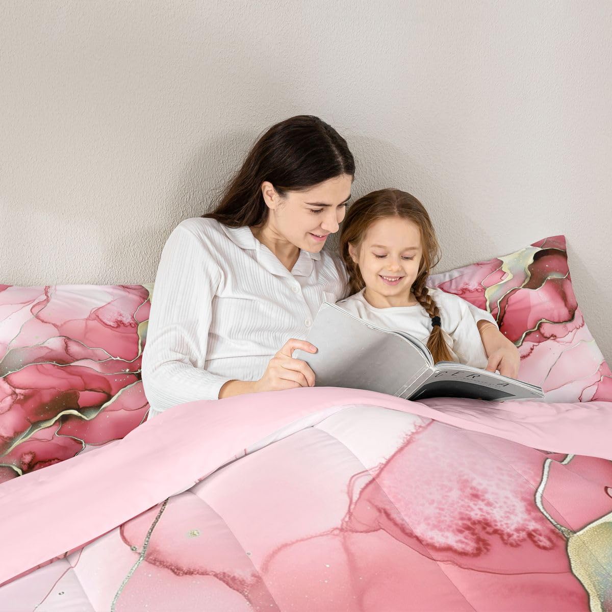 Erosebridal Marble Kids Comforter Sets Pink Marble Print King Bedding Set for Boys Girls Gold Liquid Quicksand Design Comforter Set,Novelty Modern Marbling Quilt Duvet 3 Pcs