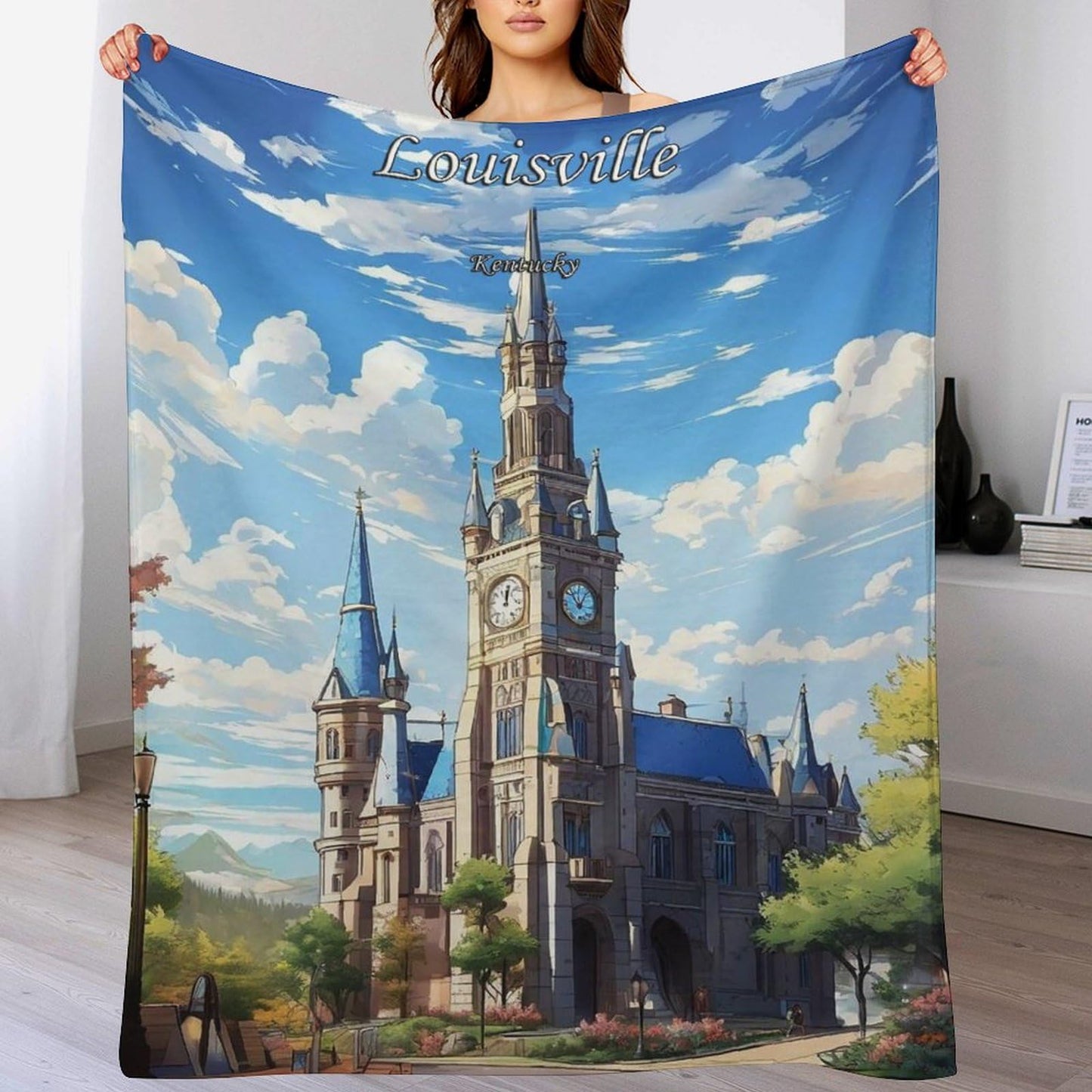 Louisville Kentucky City Skyline Landscape Abstract Blanket Soft Flannel Lightweight Blanket Outdoor Travel Carry Living Room Bedroom Sofa Decoration Gifts 50x60 Inch