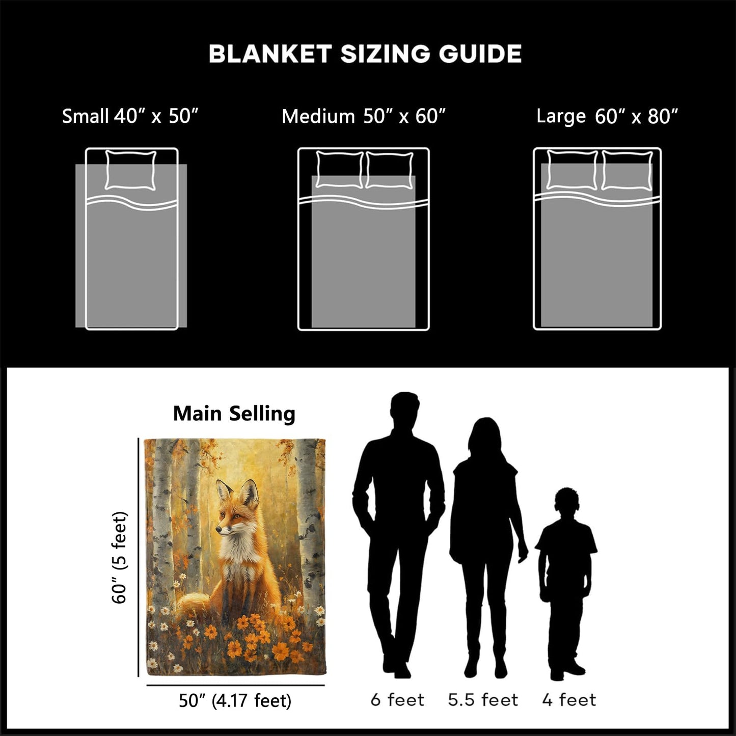 xmwjfd Elegant Fox Blanket, Cozy Plush Beautiful Autumn Forest View Throw Blanket for Couch Bedroom Outdoor, Lightweight Soft Flannel Travel Blankets, Gifts for Women Adults Kids, Warm Decor 50"×60"