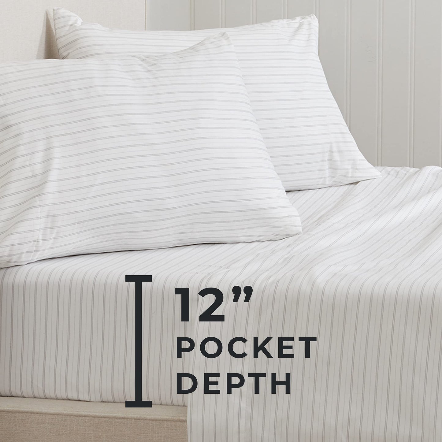 3-Piece Twin Microfiber Sheet Set - Ultra-Soft, Brushed Striped Bedding Sheets & Pillowcases - Wrinkle & Fade Resistant, All-Season Bed Sheets for Bed (Twin, Dark Grey)