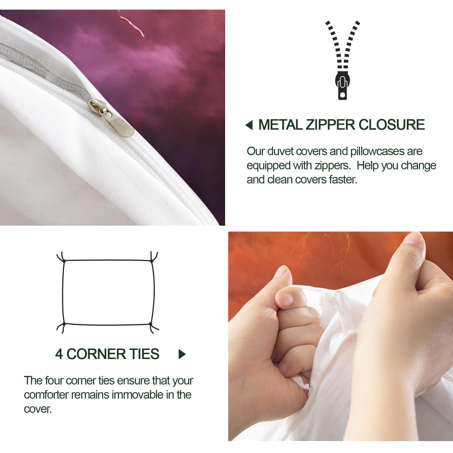 Lightning Duvet Cover Full Size, Cosmic Nebula Comforter Cover 80" x 90", Golden Lightning Bedding Set with 2 Pillowcases
